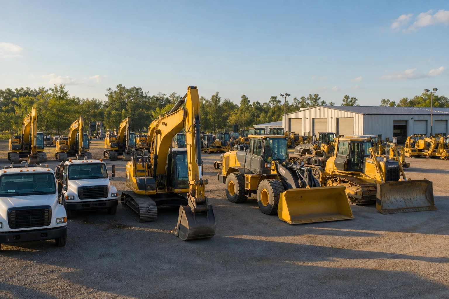 Heavy equipment available from a professional dealership yard